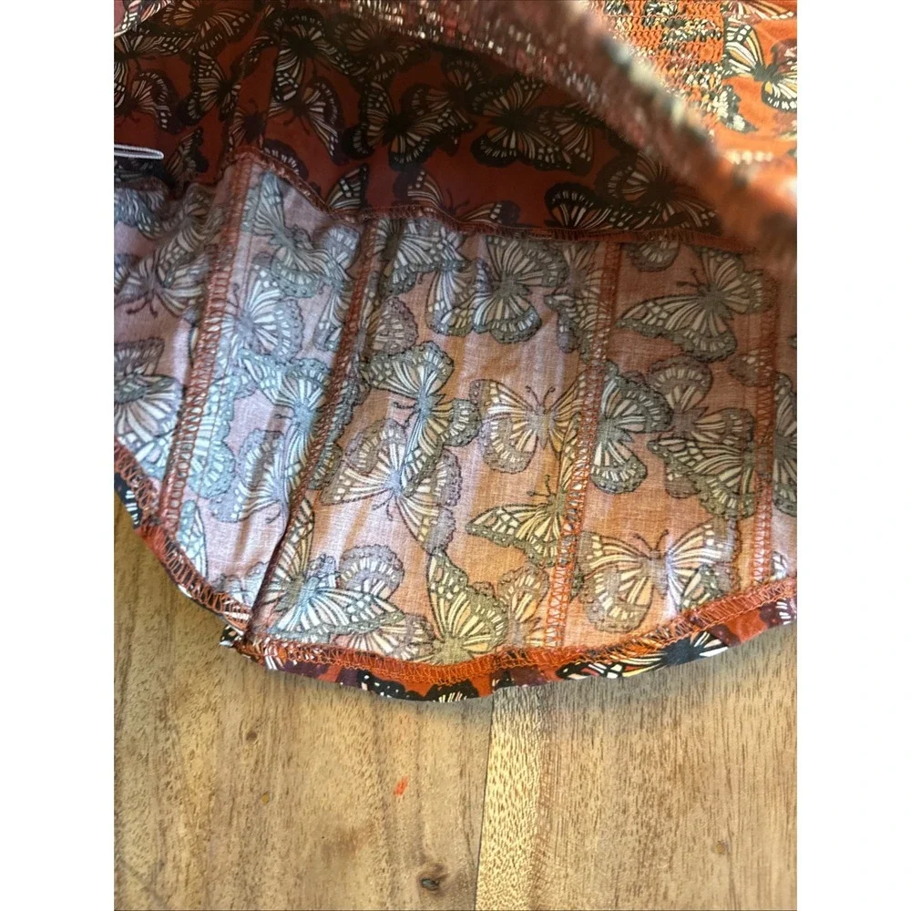 O.L.M. Butterfly Crop Top Sz MSmocked Y2K Corset Boho Orange/Rust Festival Fairy